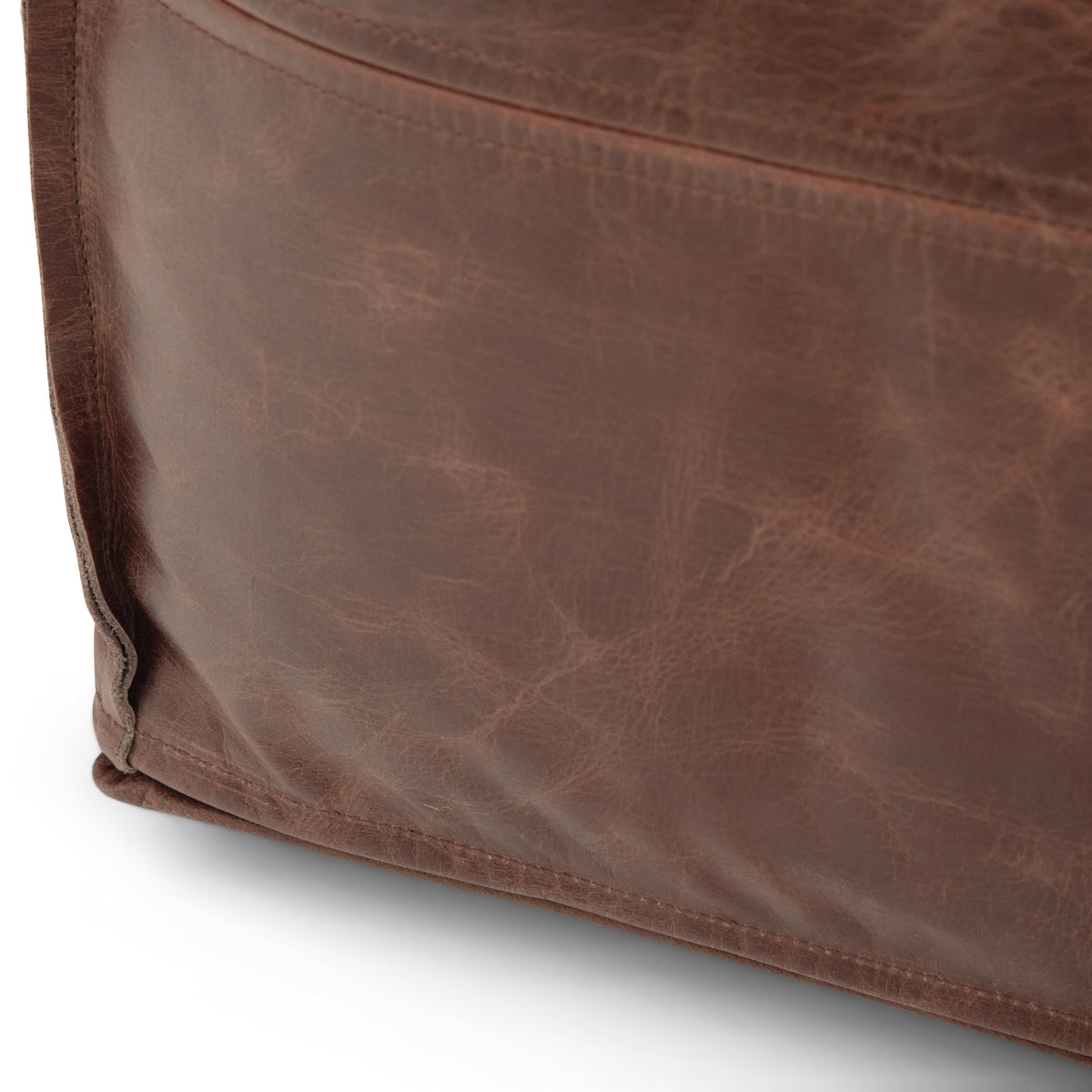 Brody 18 Inch Wide Square Top Stitch Pouf in Distressed