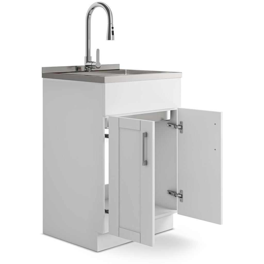 Modern Wide Shaker - 24" Laundry Cabinet with Faucet and Stainless Steel Sink
