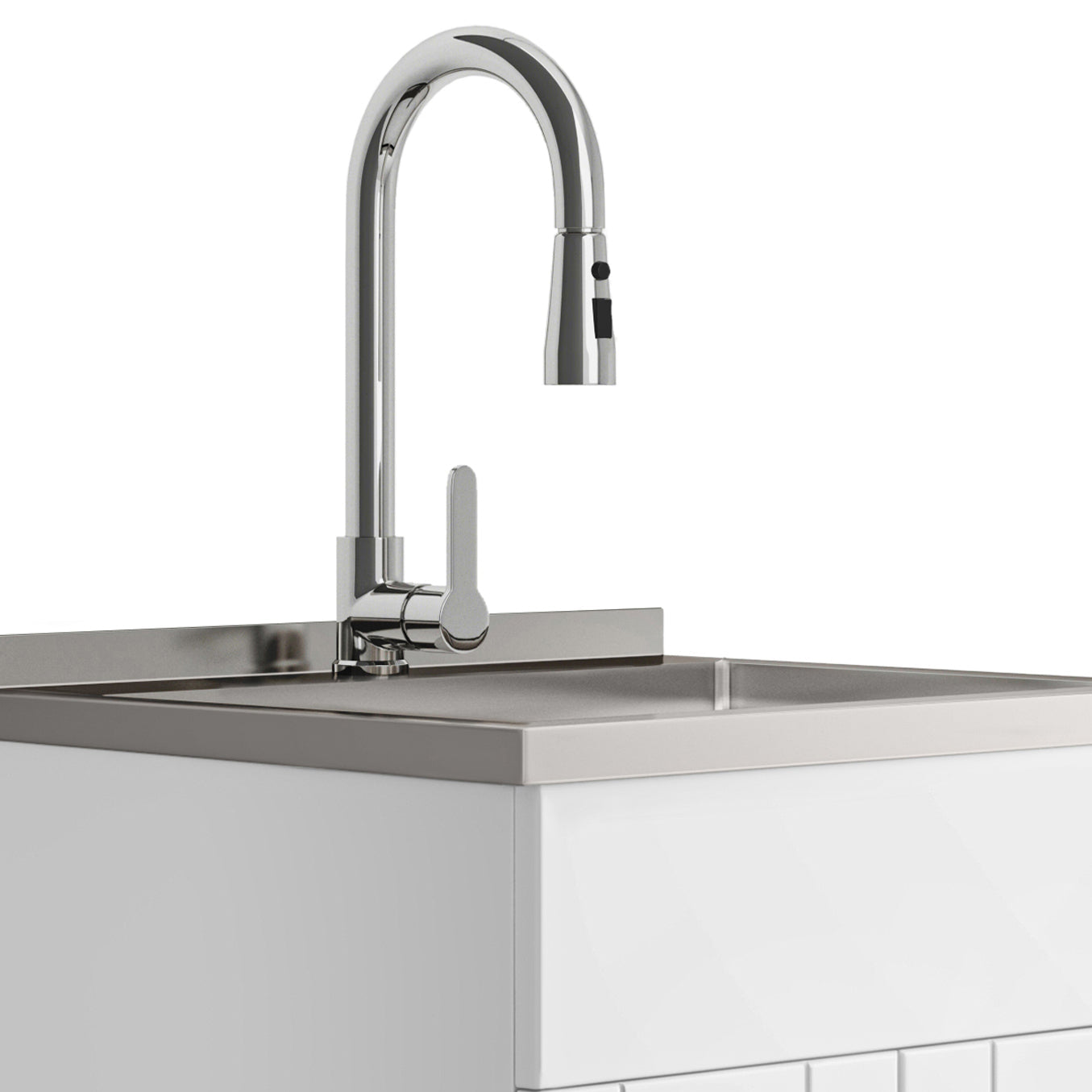 Modern Wide Shaker - 24" Laundry Cabinet with Faucet and Stainless Steel Sink