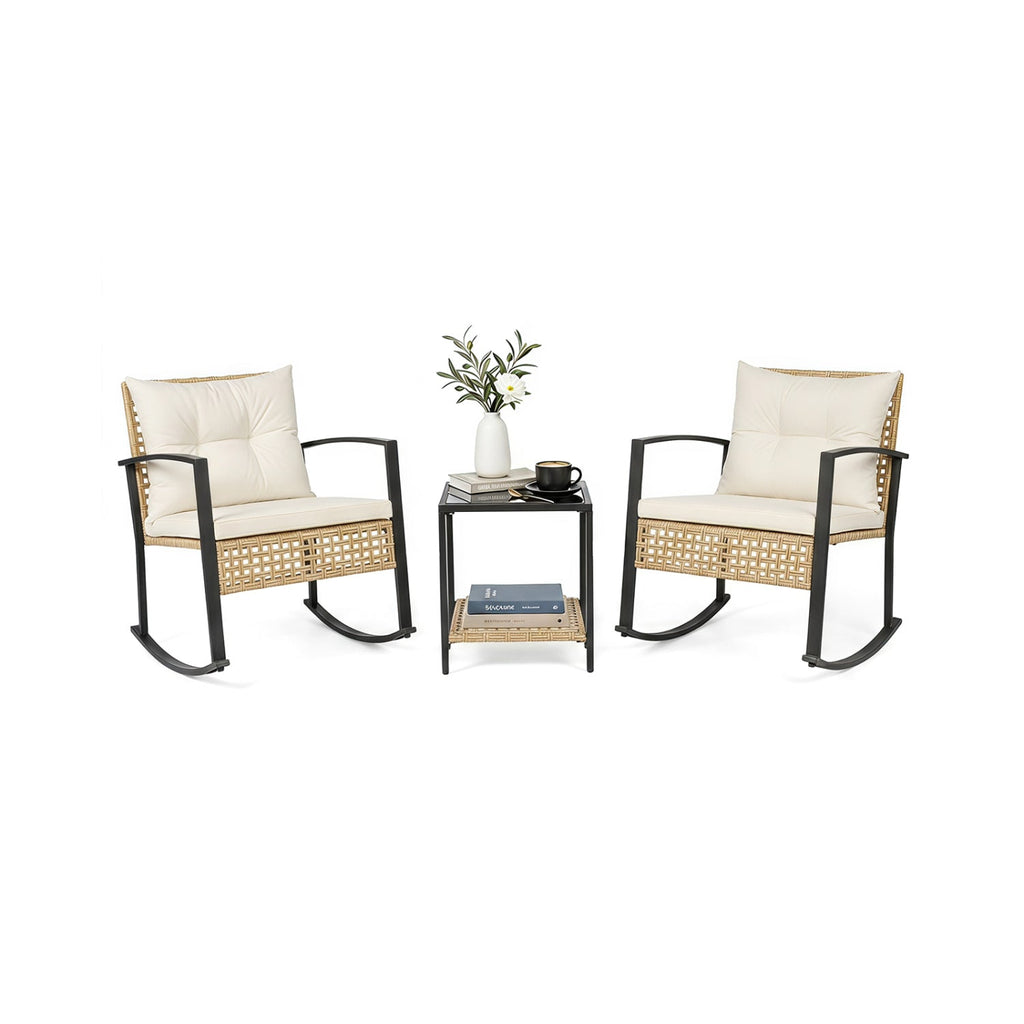 3-Piece Rattan Patio Conversation Set with Rocking Chairs