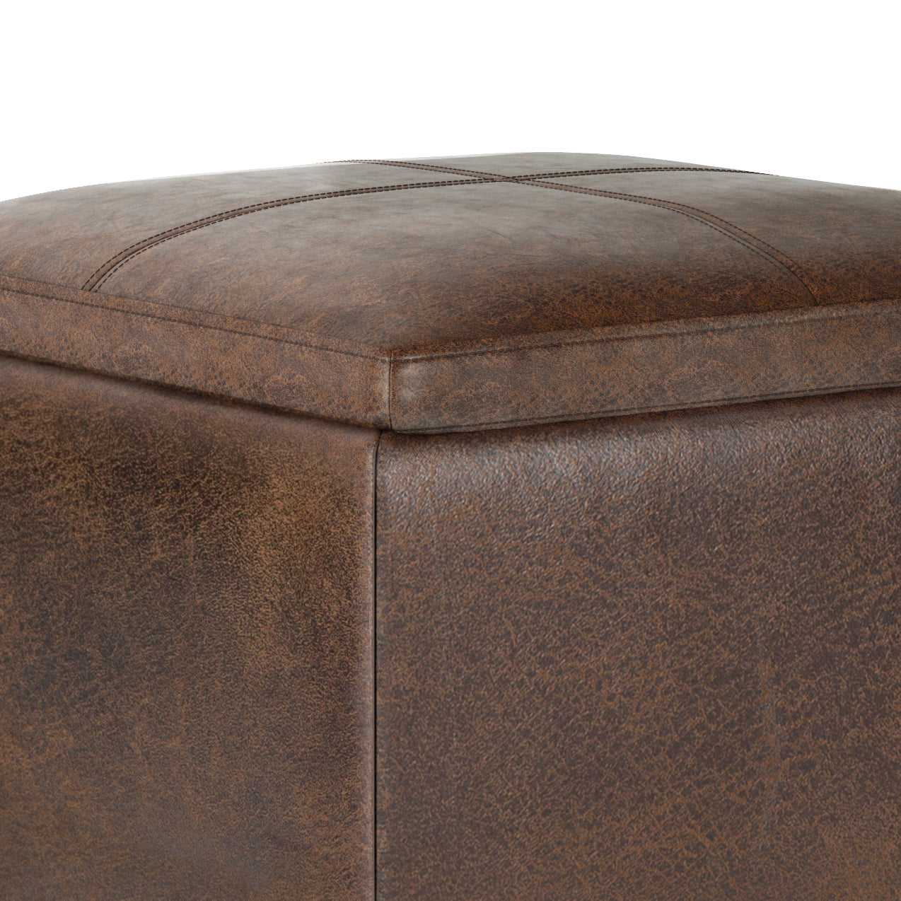 Rockwood 17 Inch Wide Cube Storage Ottoman with Tray in Distressed
