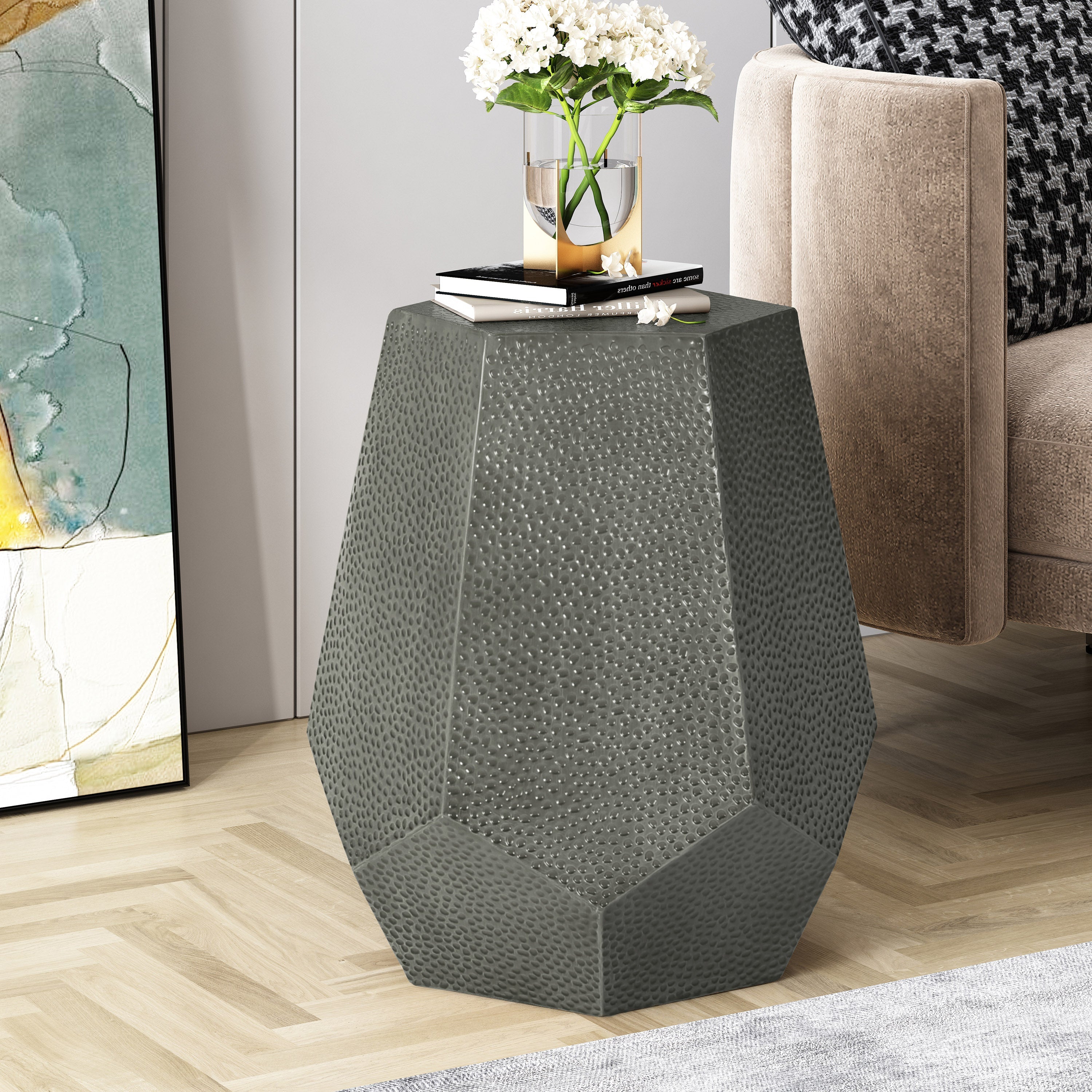 Metal Hammered End Table