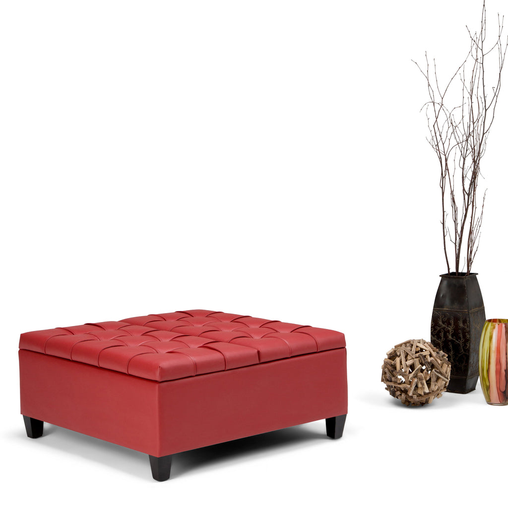 Harrison 36 Inch Wide Coffee Table Storage Ottoman in Crimson
