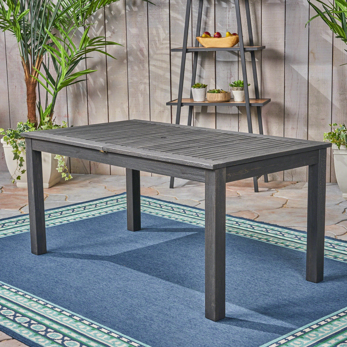 Outdoor Expandable Acacia Wood Dining Table, Dark