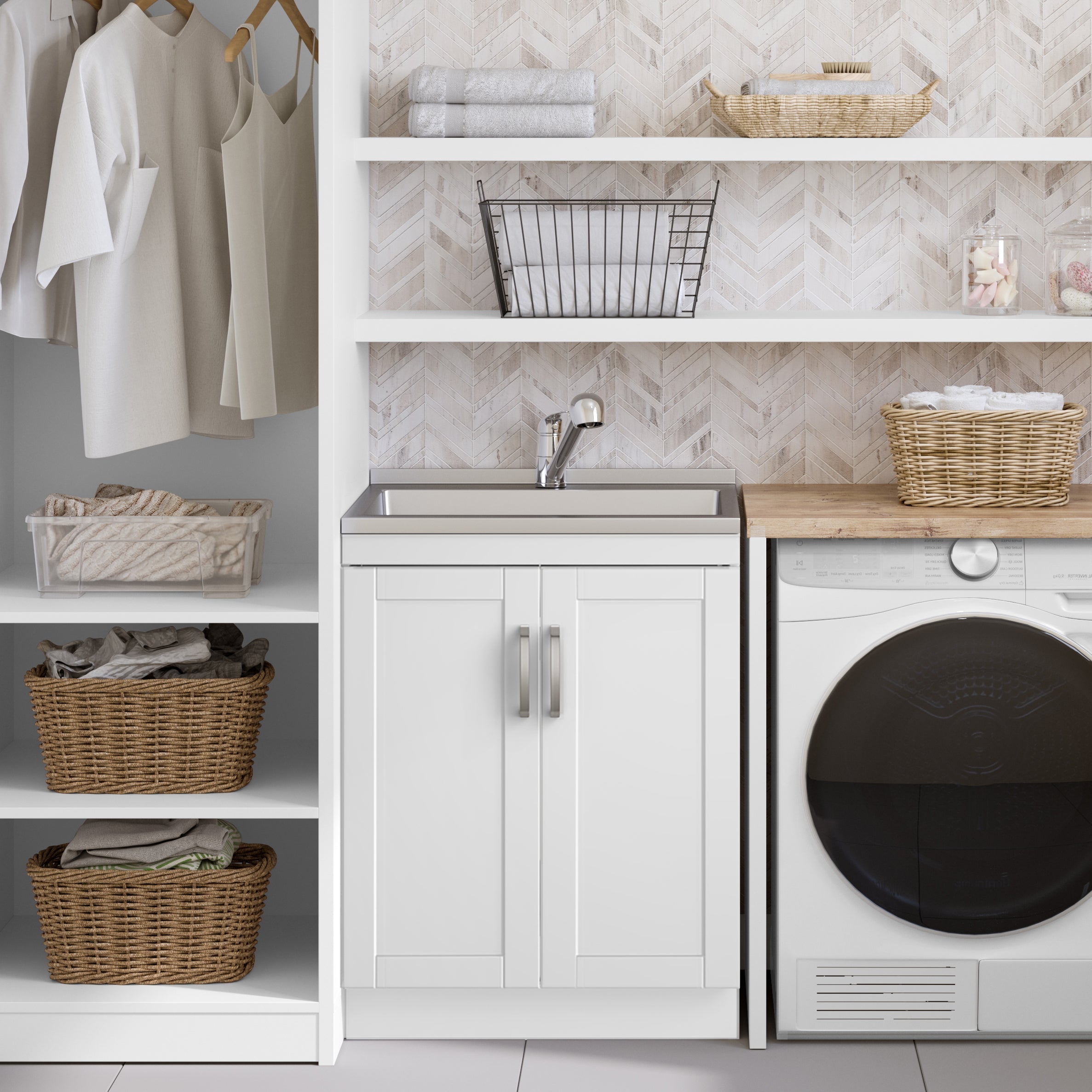 Kyle 28" Laundry Cabinet with Faucet and Stainless Steel Sink