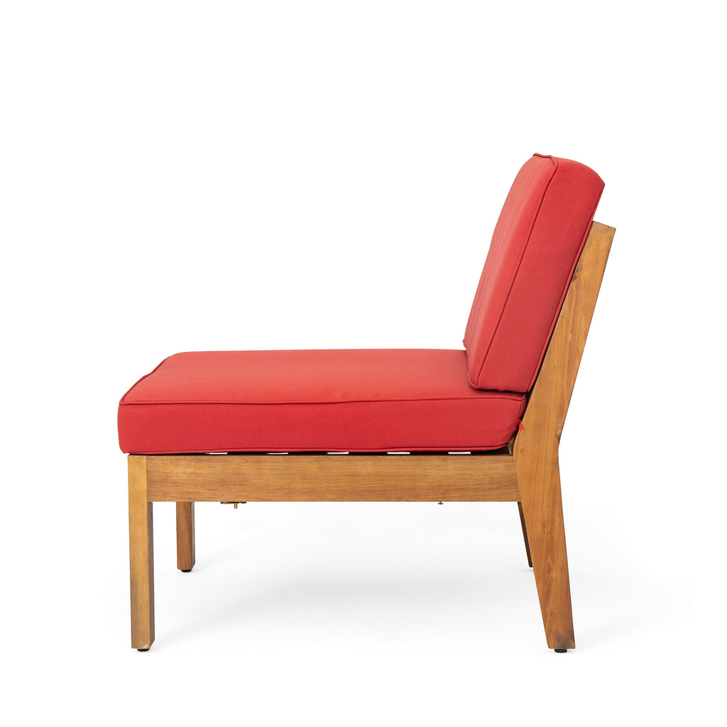 Grenada 8 Seater Acacia Wood Sectional Sofa Set, Teak+Red