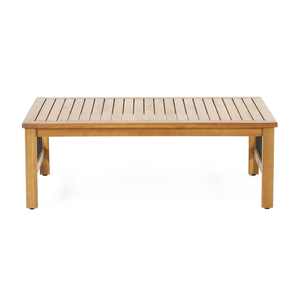 Outdoor Acacia Wood and Iron Loveseat and Coffee Table Set
