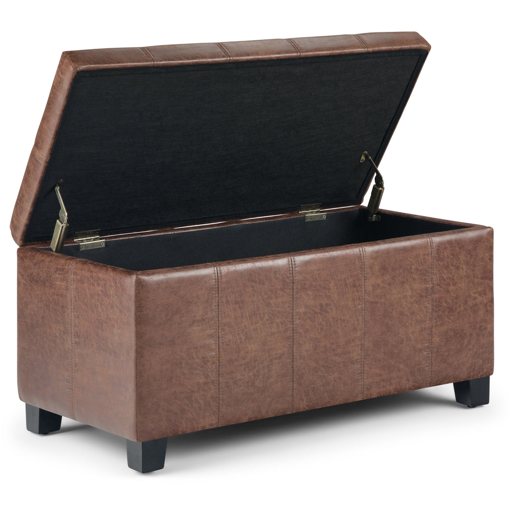 Dover 36 Inch Wide Storage Ottoman Bench in Distressed Umber