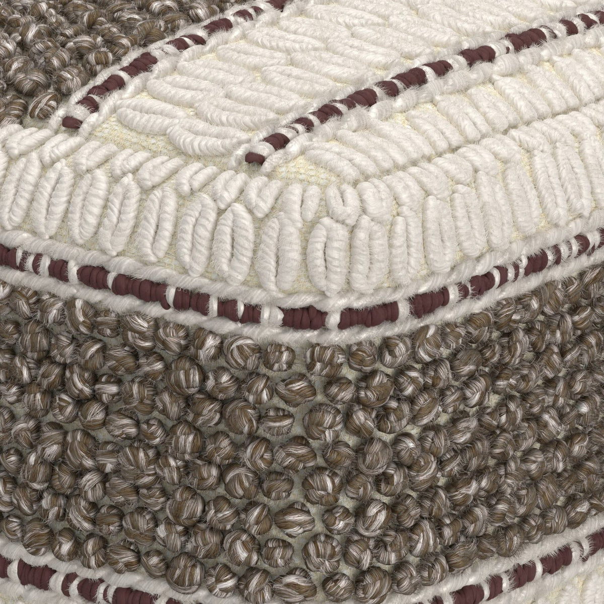 Grady 18 Inch Wide Square Pouf in Brown/Natural Handloom Wool and Cotton