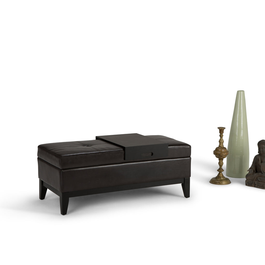 Oregon 42 Inch Wide Storage Ottoman Bench with Tray in Tanners
