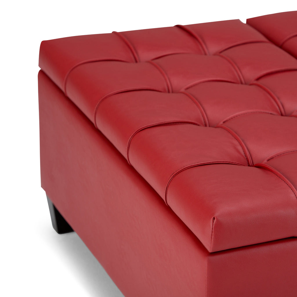 Harrison 36 Inch Wide Coffee Table Storage Ottoman in Crimson