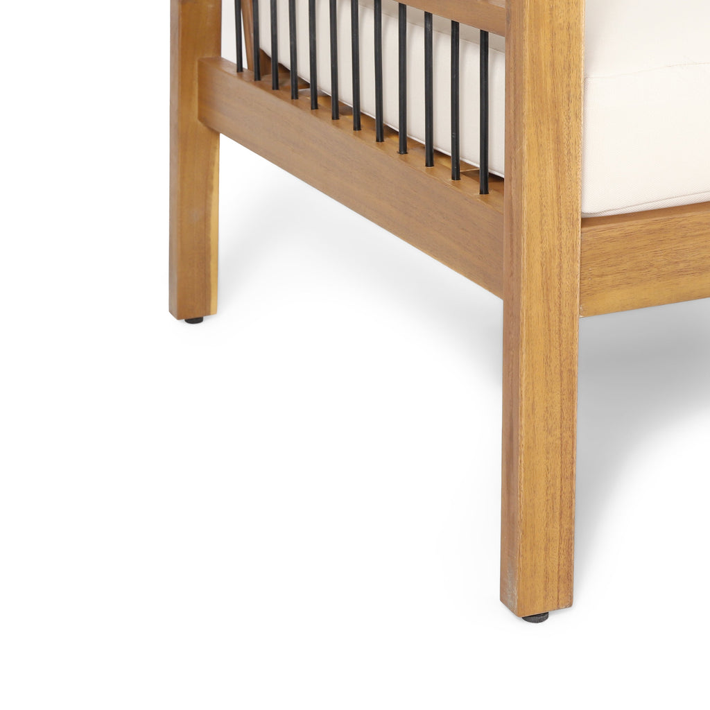 Outdoor Acacia Wood and Iron Loveseat and Coffee Table Set