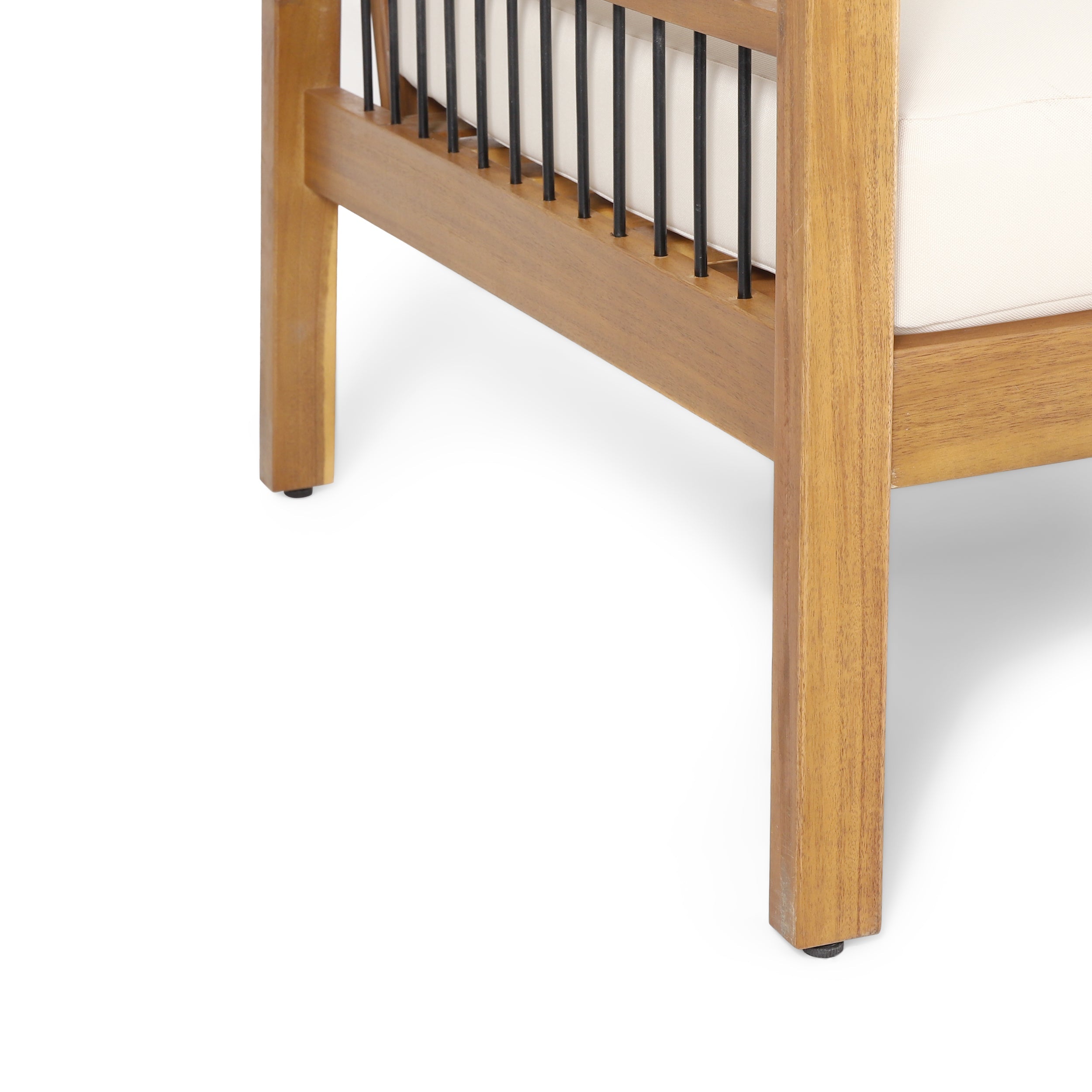 Outdoor Acacia Wood and Iron Loveseat and Coffee Table Set