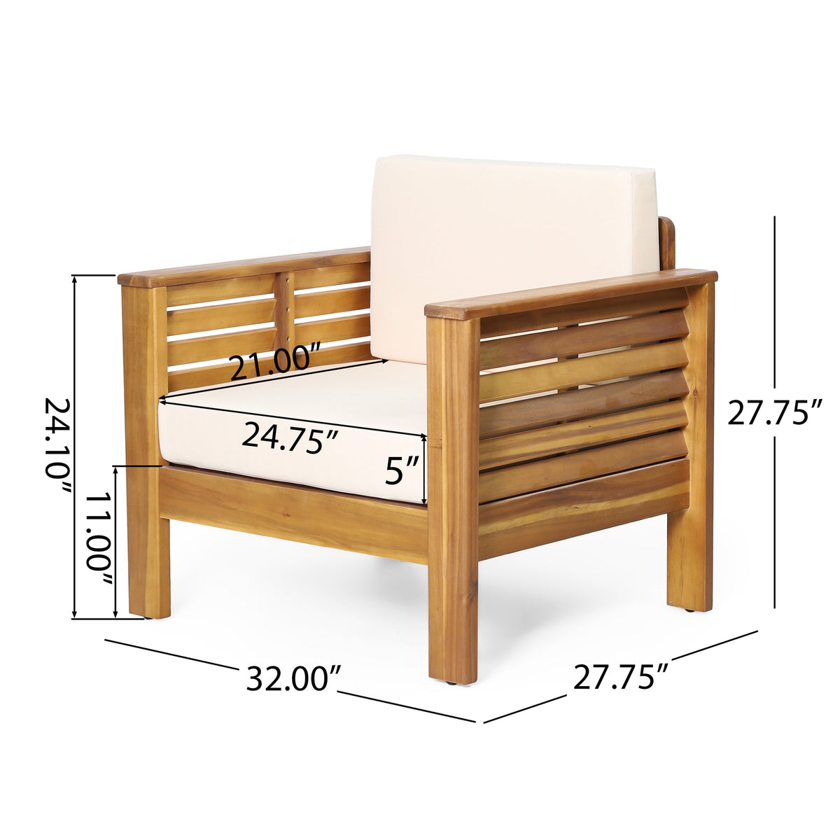 Outdoor Acacia Wood Club Chairs with Cushions