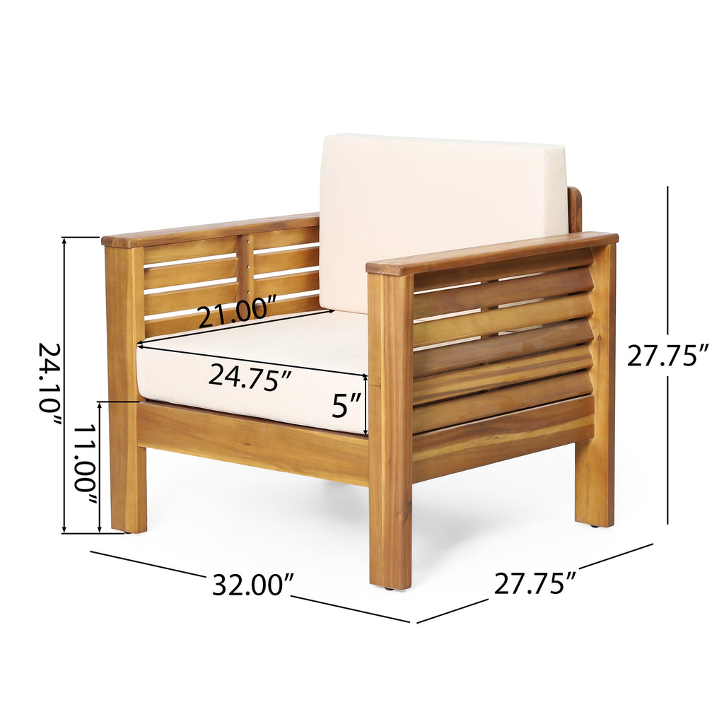 Set of 2 Outdoor Acacia Wood Club Chairs with Cushions