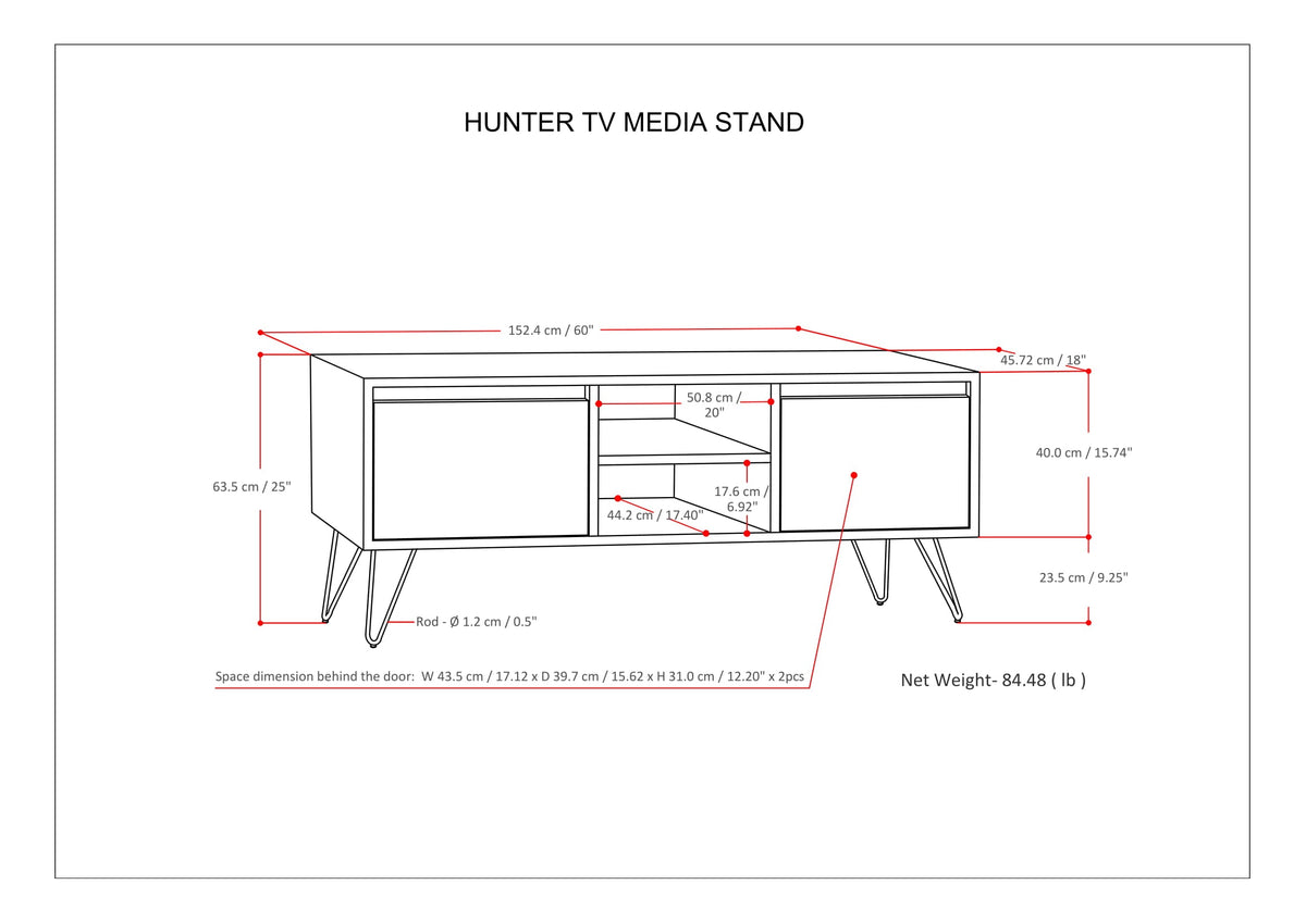 Hunter 60 Inch Wide Solid Mango Wood TV Stand in Urban