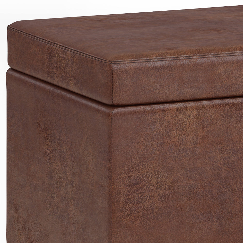 Avalon 54 Inch Wide Extra Large Storage Ottoman Bench in Distressed Saddle