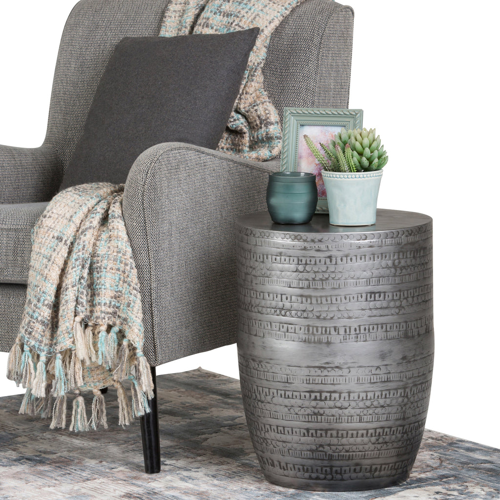 Johnsen 15 Inch Wide Tribal Pattern Metal Accent Table