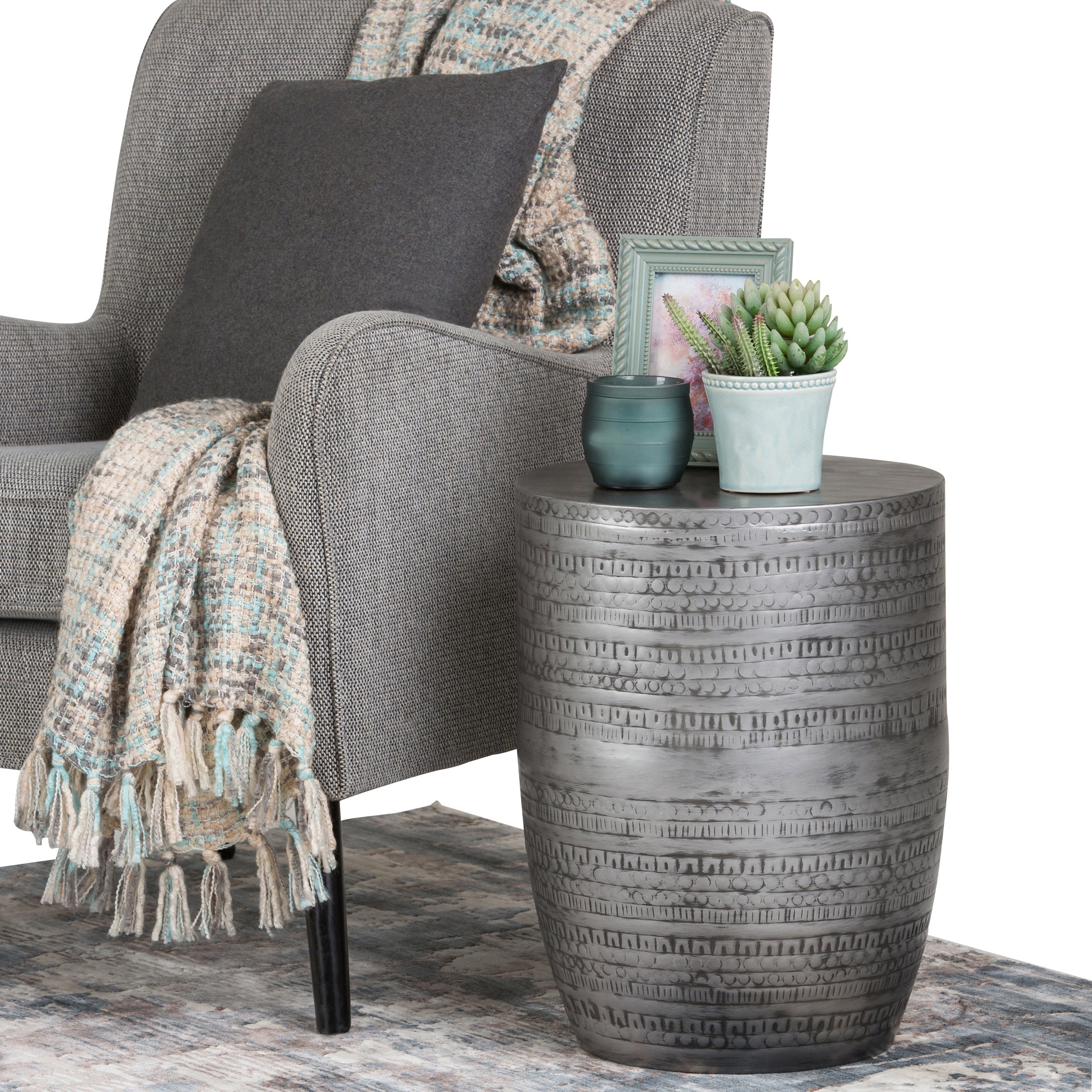 Johnsen 15 Inch Wide Tribal Pattern Metal Accent Table