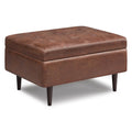 Shay 34 Inch Wide Mid-Century Small Coffee Table Storage Ottoman in Distressed Saddle