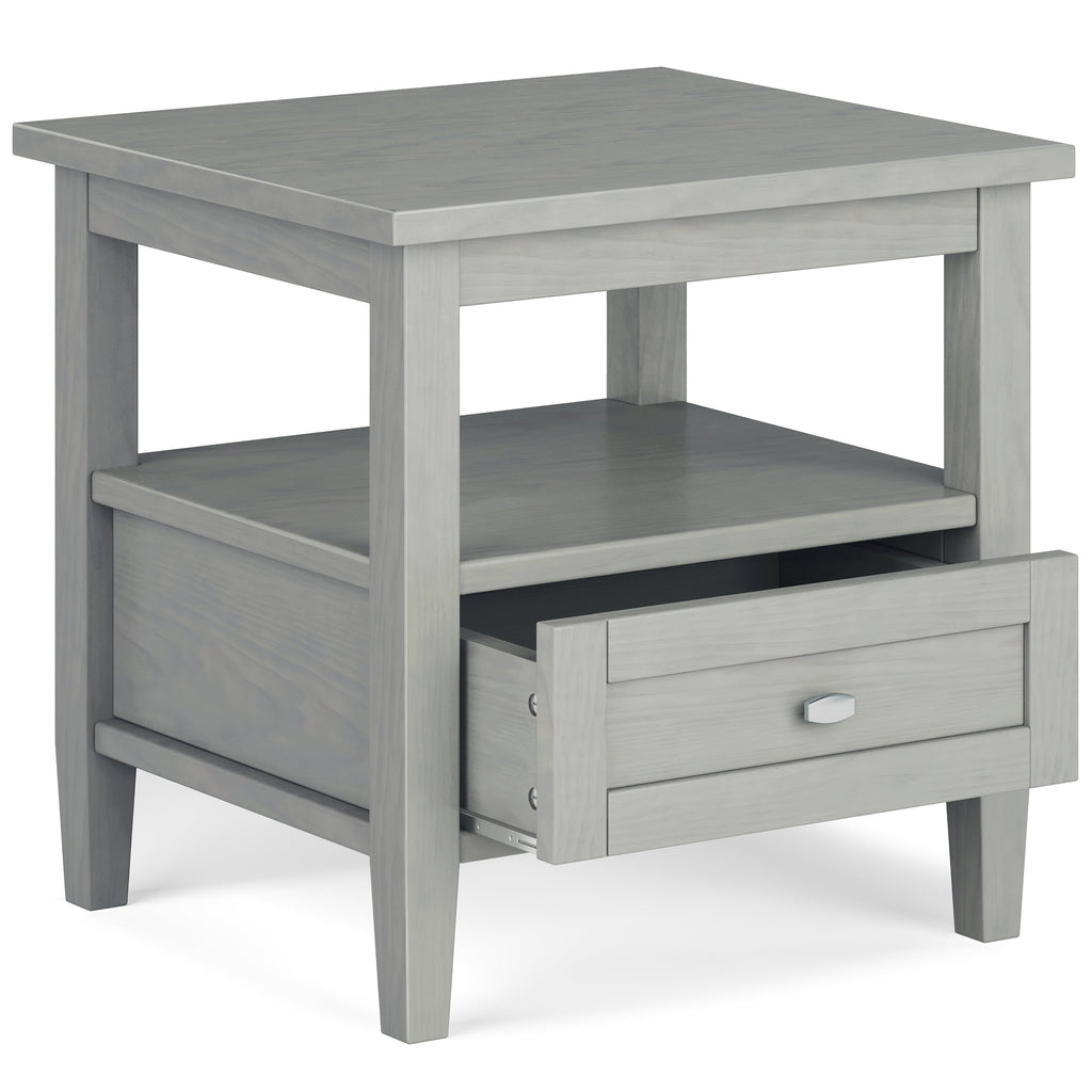 Warm Shaker Solid Wood 20-Inch Wide Transitional End Table in Fog