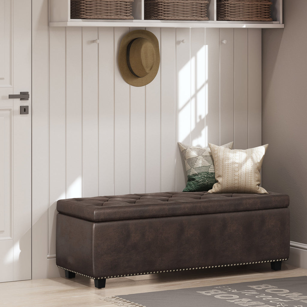 Hamilton 48 Inch Wide Storage Ottoman in Distressed