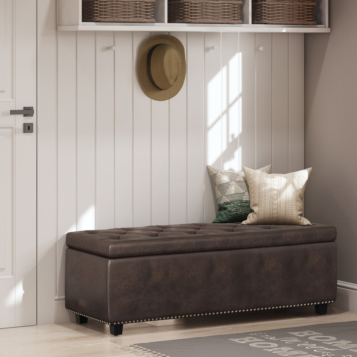 Hamilton 48 Inch Wide Storage Ottoman in Distressed