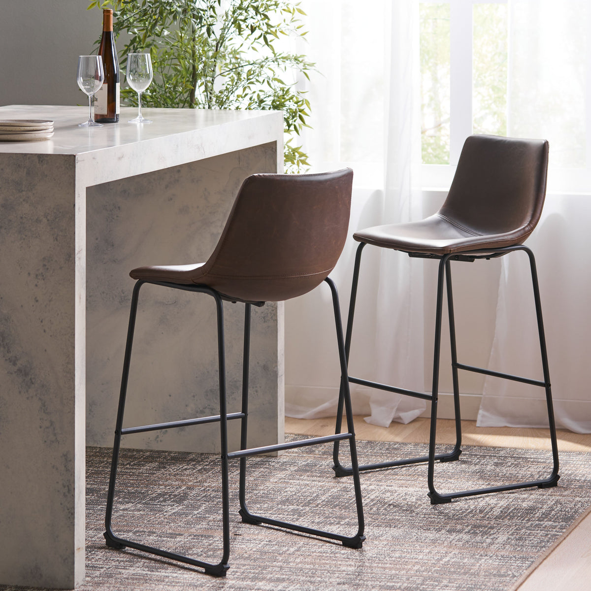 Set of 2 30" Cedric Faux Leather Barstool Vintage