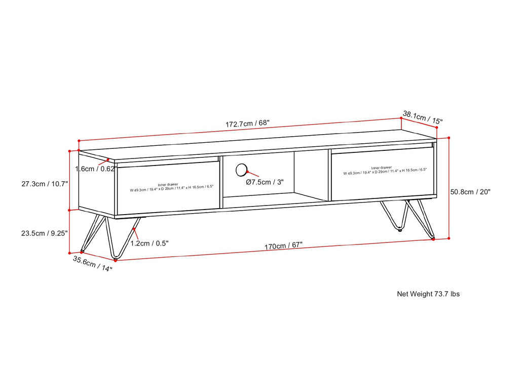 Hunter 68 Inch Wide Solid Mango Wood TV Stand