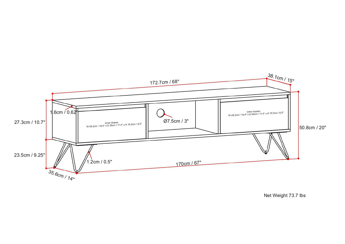 Hunter 68 Inch Wide Solid Mango Wood TV Stand