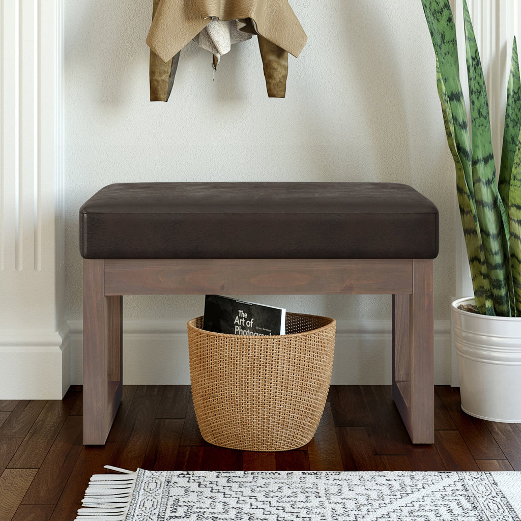 Milltown 27 Inch Wide Solid Wood Footstool Small Ottoman Bench