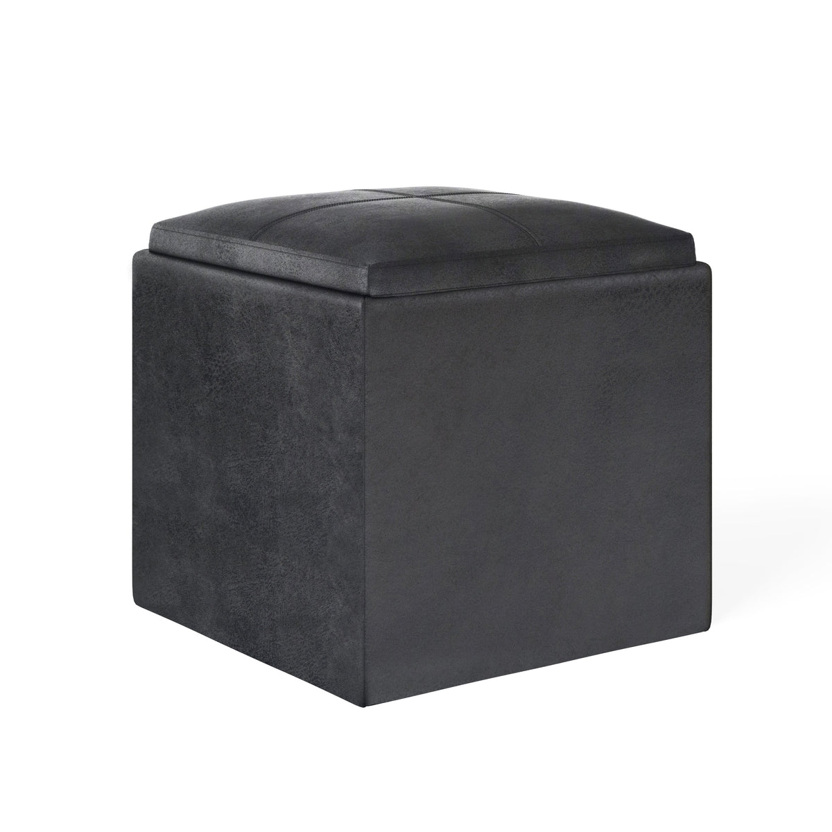 Rockwood 17 Inch Wide Cube Storage Ottoman with Tray in Distressed