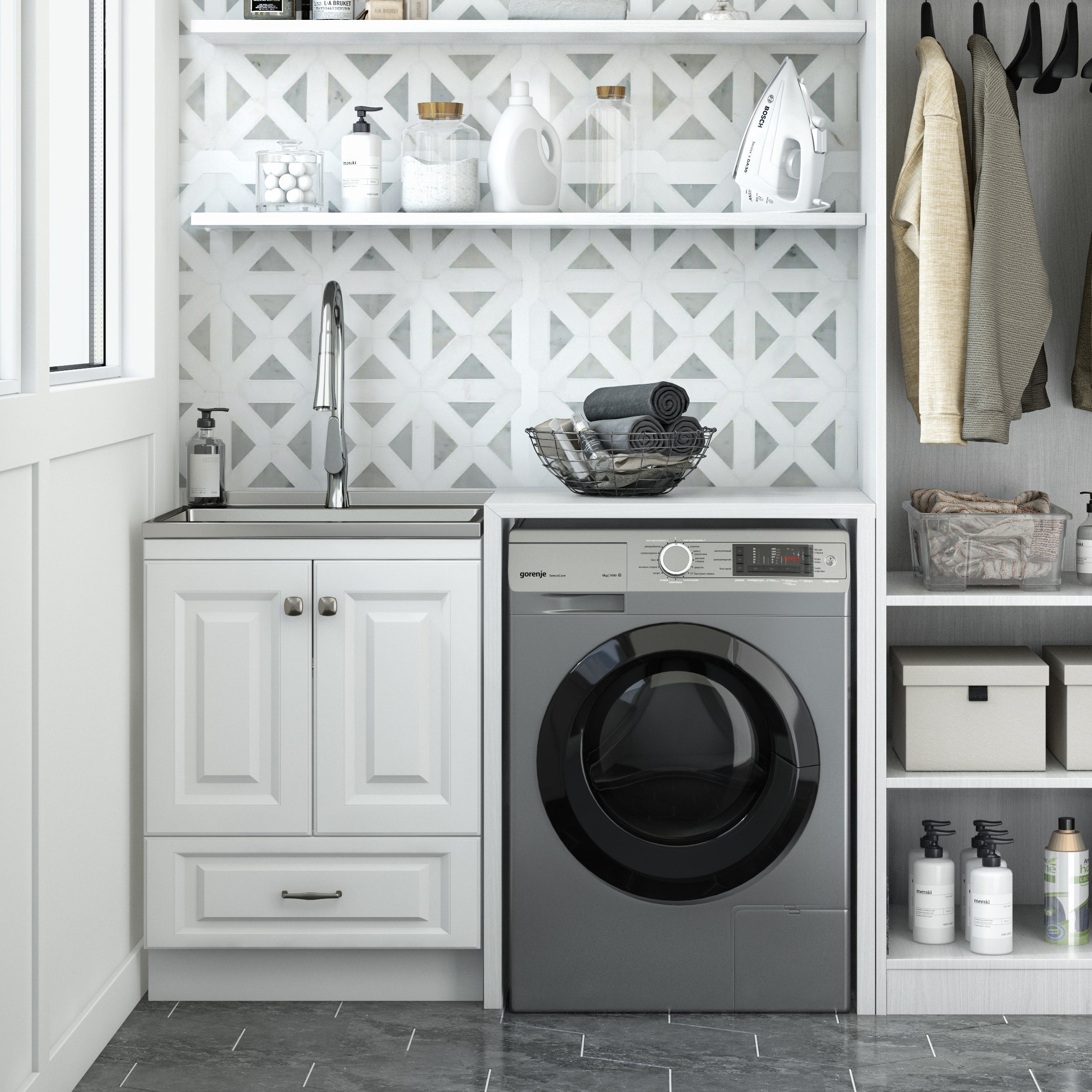 Lawrence 24" Laundry Cabinet with Faucet and Stainless Steel Sink