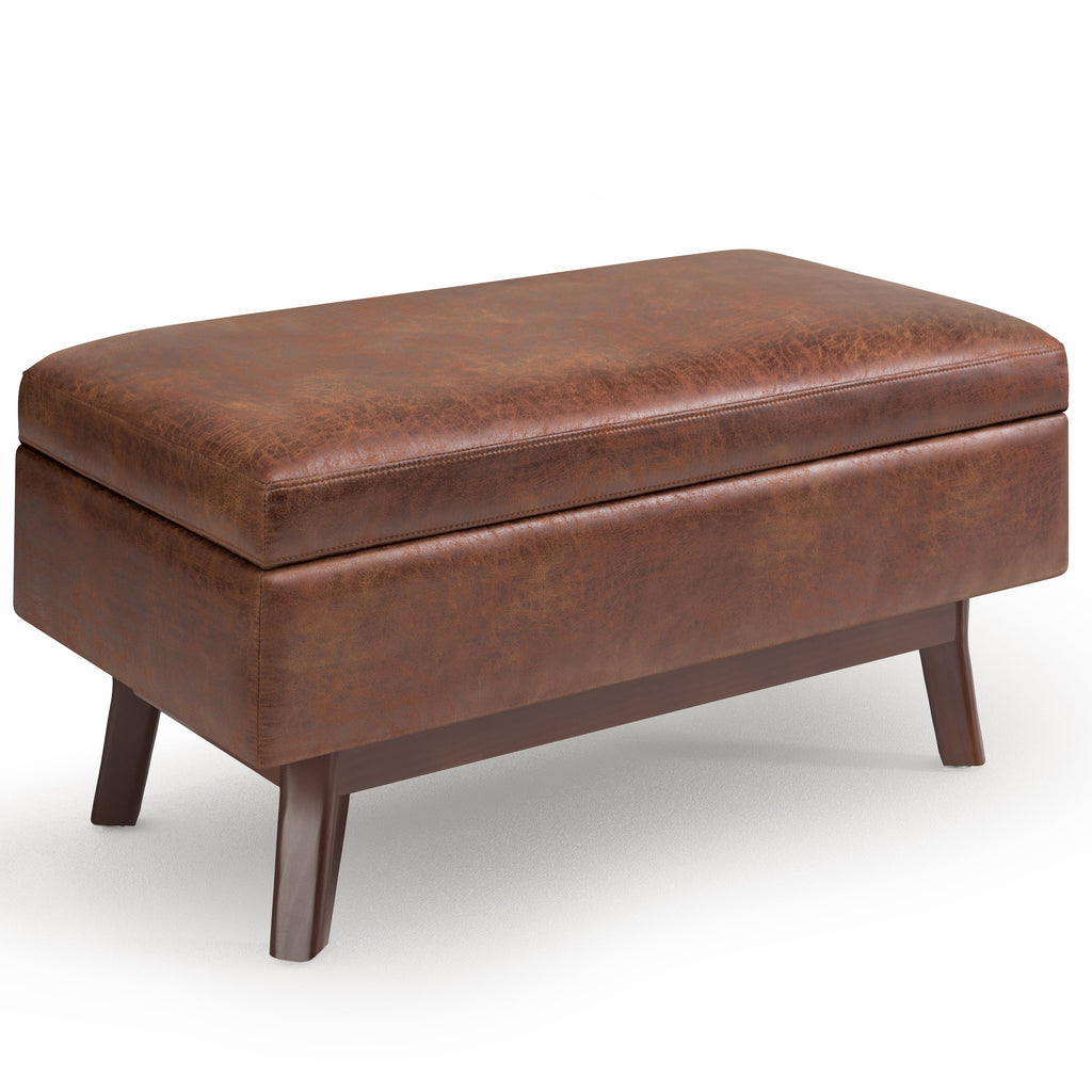Owen 36 Inch Wide Small Rectangular Storage Ottoman in Distressed Saddle