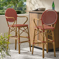 Outdoor Wicker and Aluminum 29.5" French Barstools, Set of 2