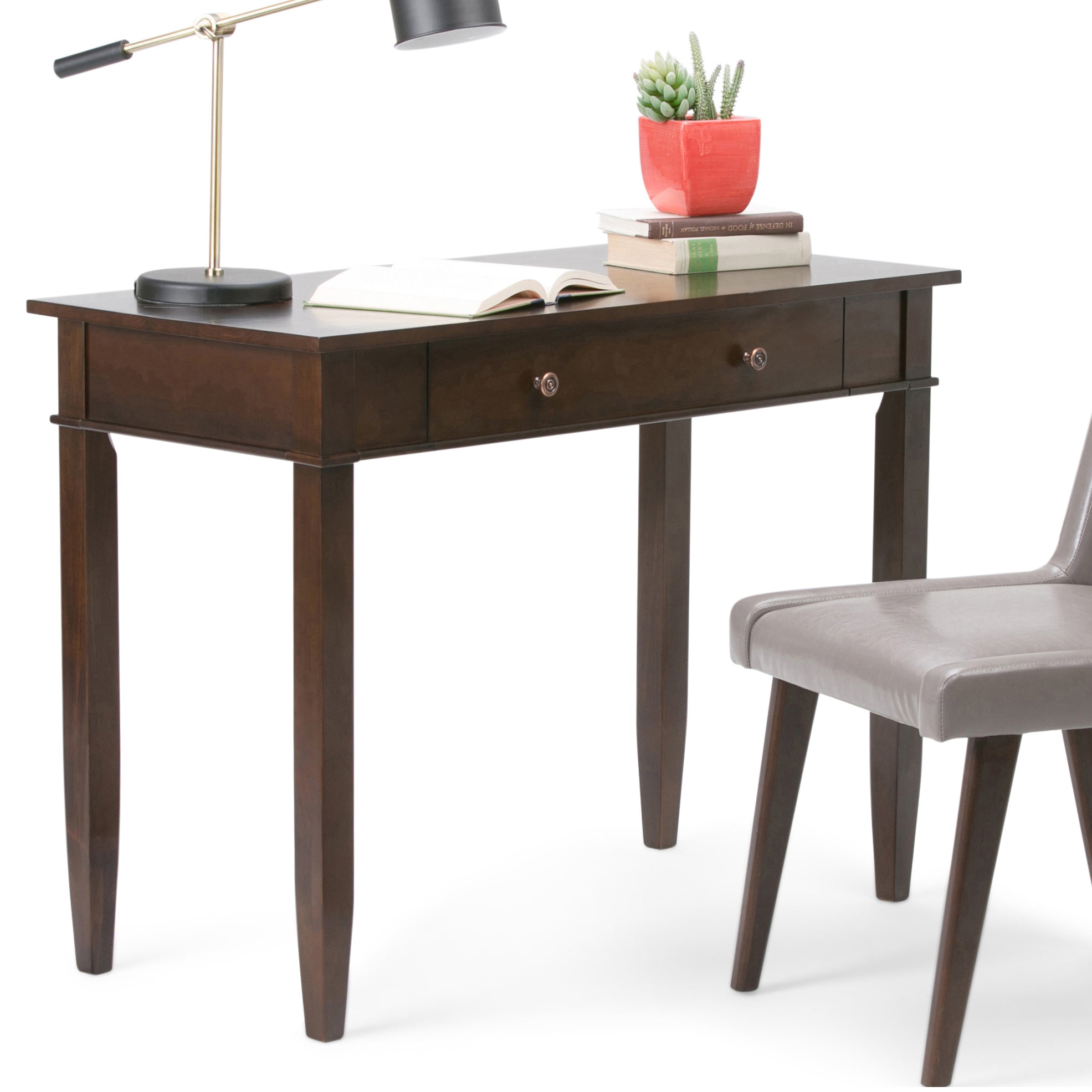 Carlton 42 Inch Wide Solid Wood Home Office Desk in Brunette