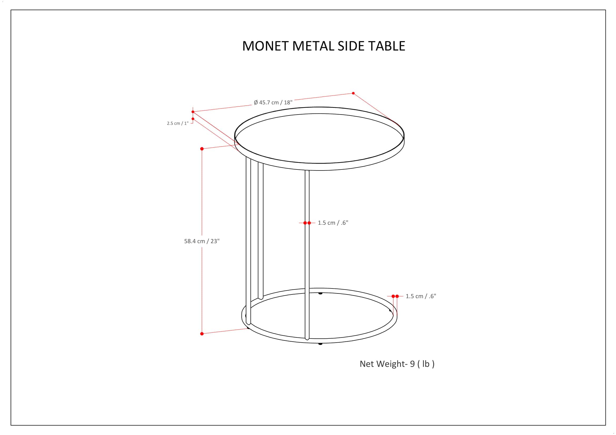 Monet 18 Inch Wide Metal Side Table