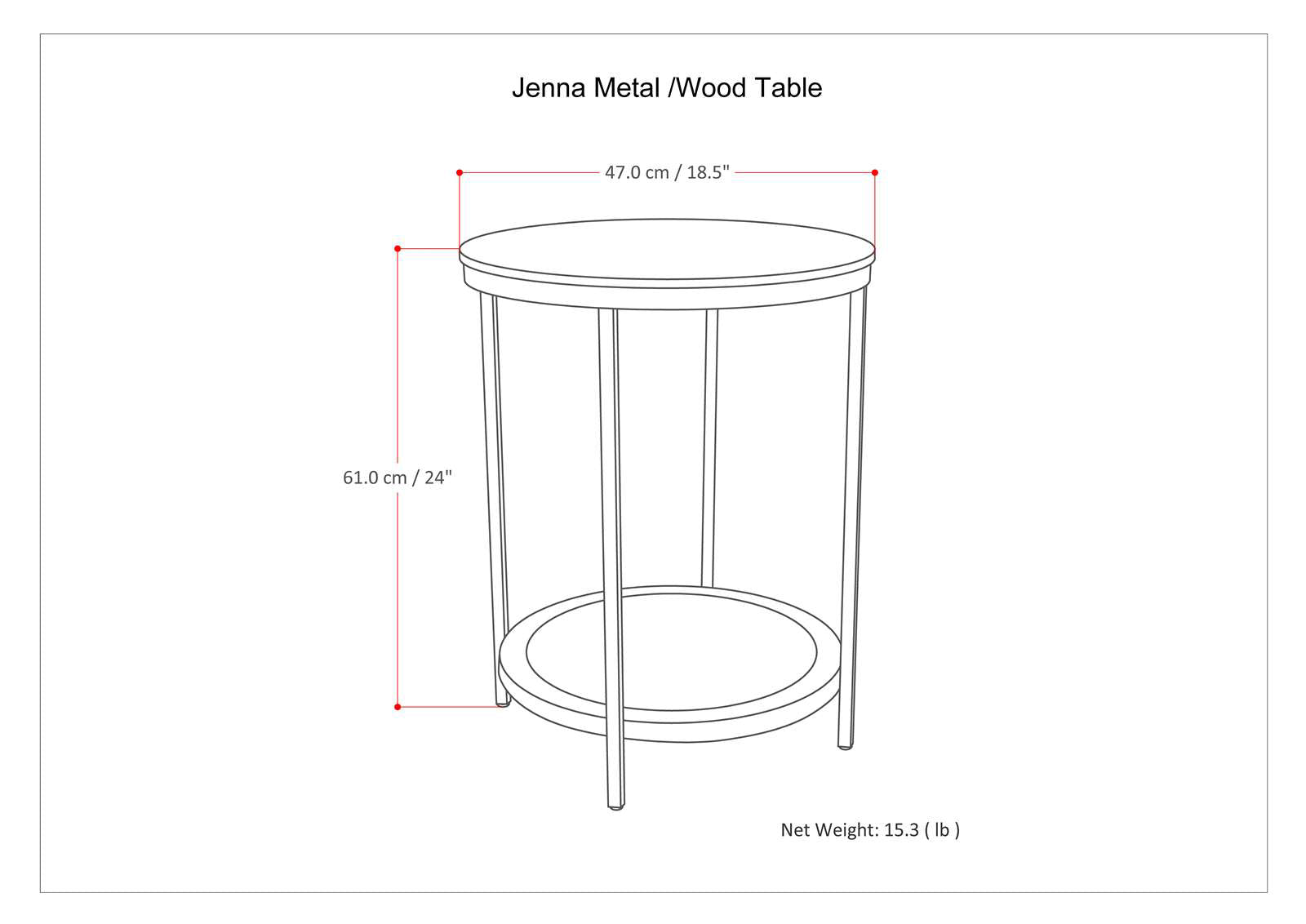 Jenna 18" Wide Solid Mango Wood and Metal Round Side Table