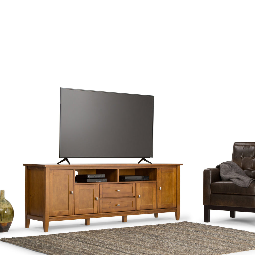 Warm Shaker 72 Inch Wide Solid Wood TV Stand in Light Golden