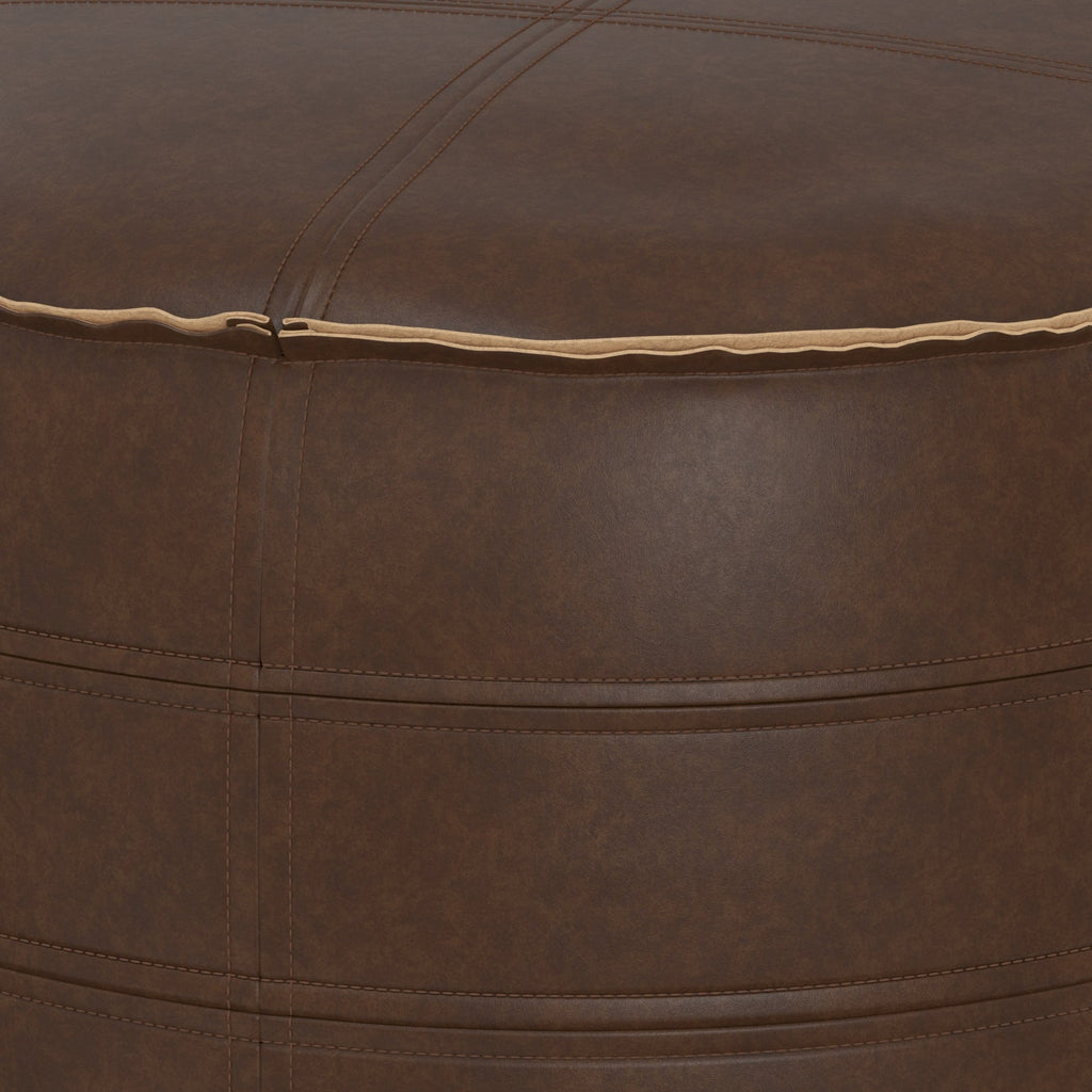 Brody 20 Inch Wide Round Pouf in Distressed