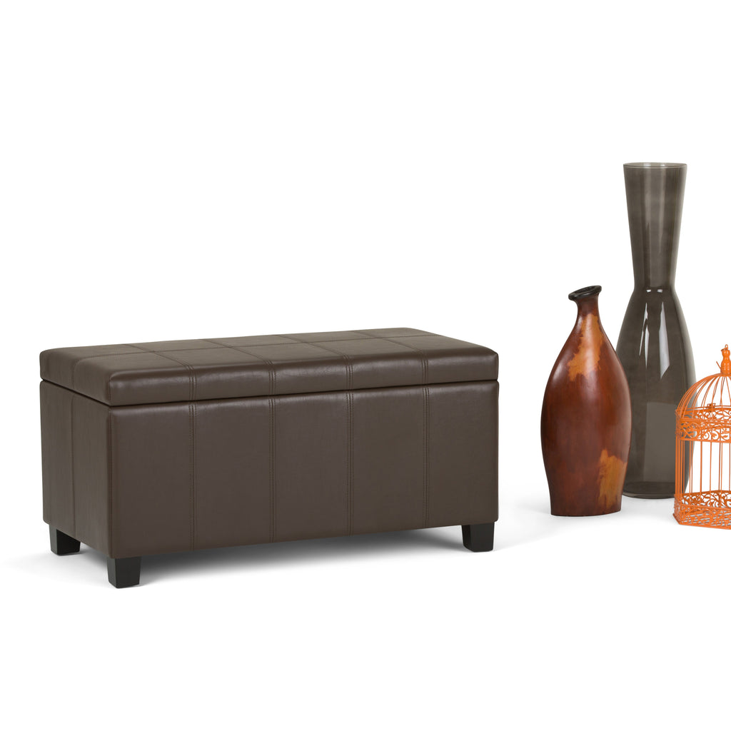 Dover 36 Inch Wide Storage Ottoman Bench in Chocolate