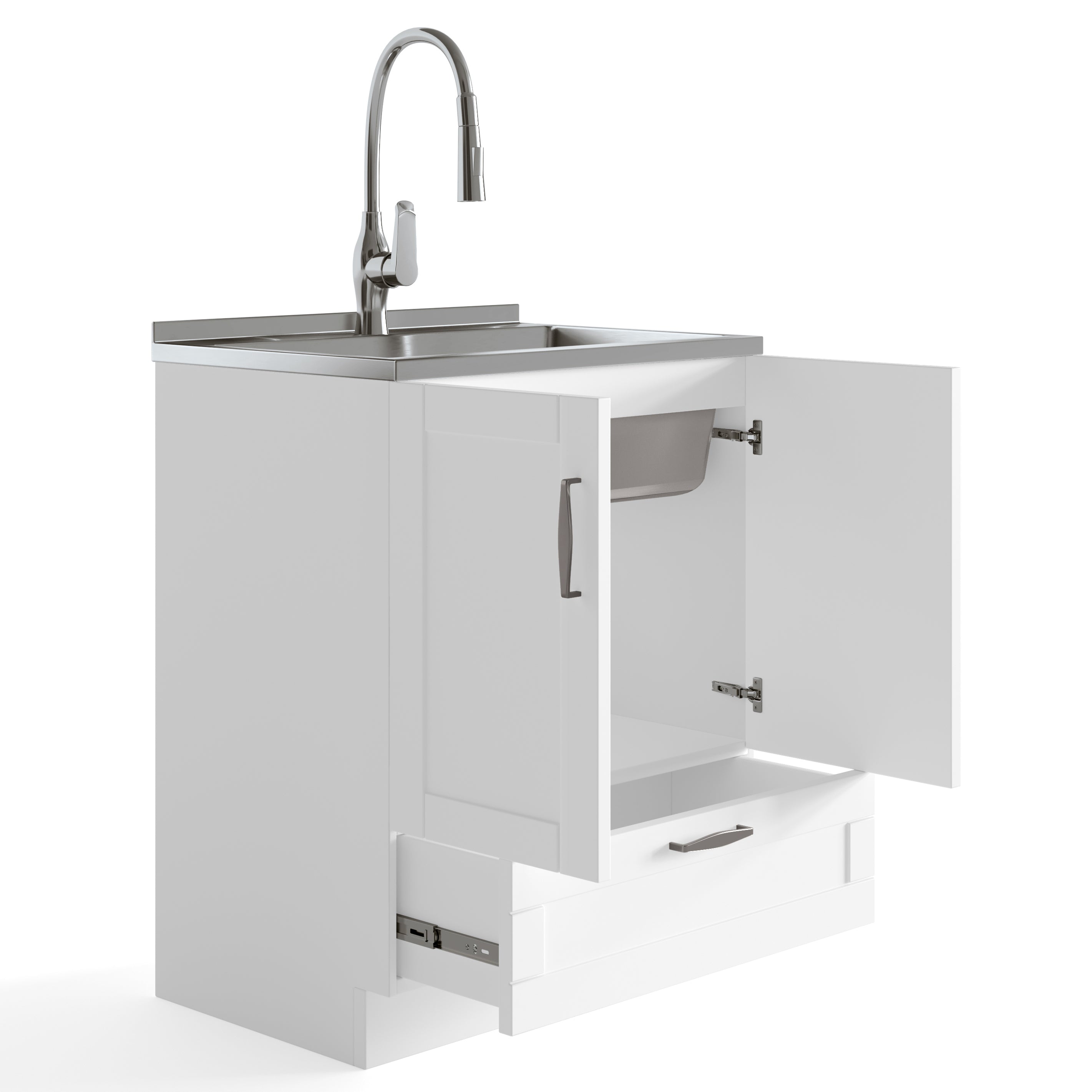 Reed Deluxe 28" Laundry Cabinet with Pull-Out Faucet and Stainless Steel Sink