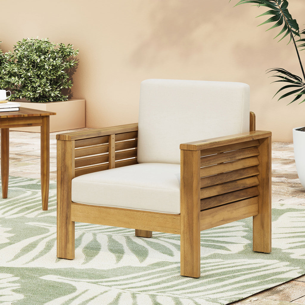 Outdoor Acacia Wood Club Chairs with Cushions