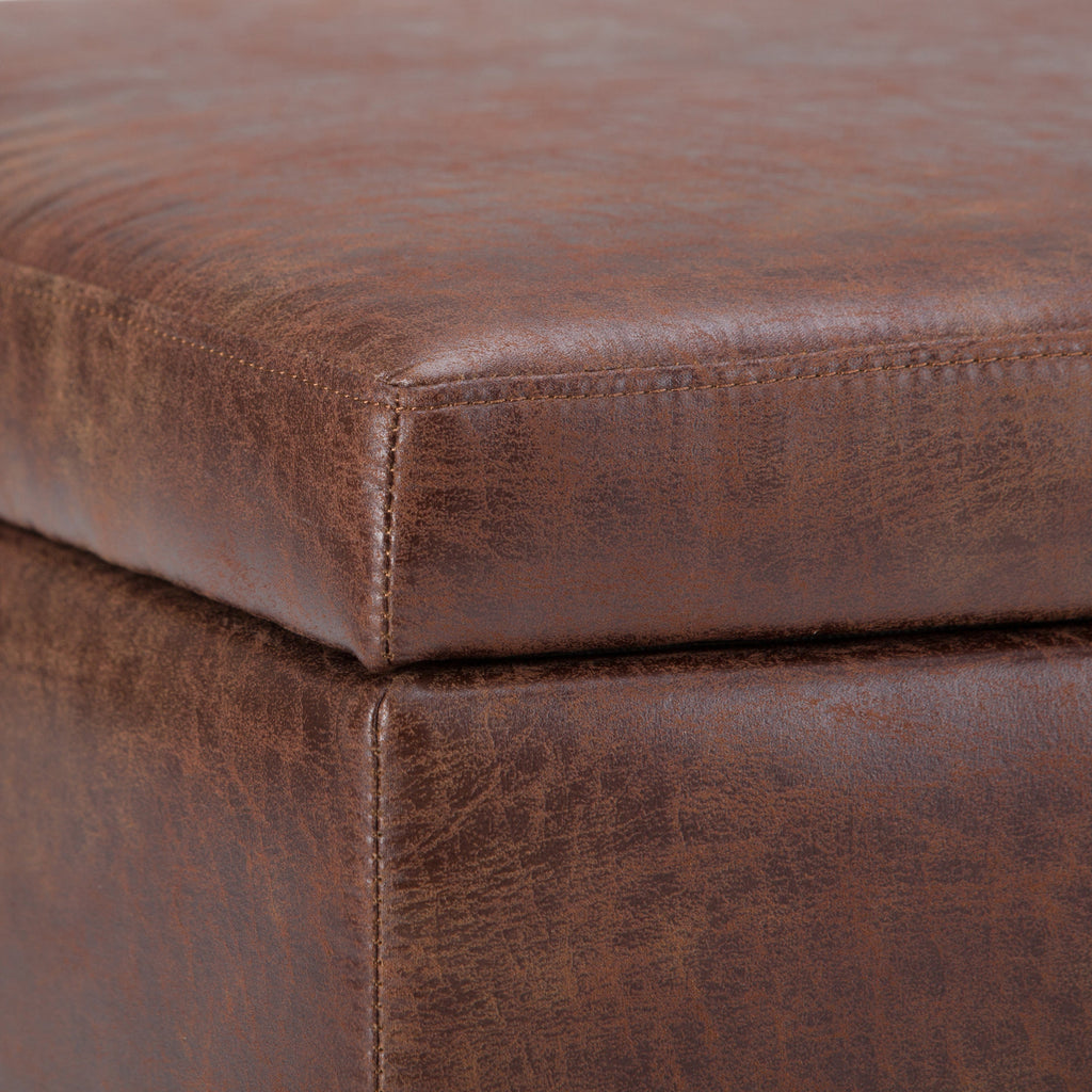 Owen 34 Inch Wide Coffee Table Storage Ottoman in Distressed Saddle