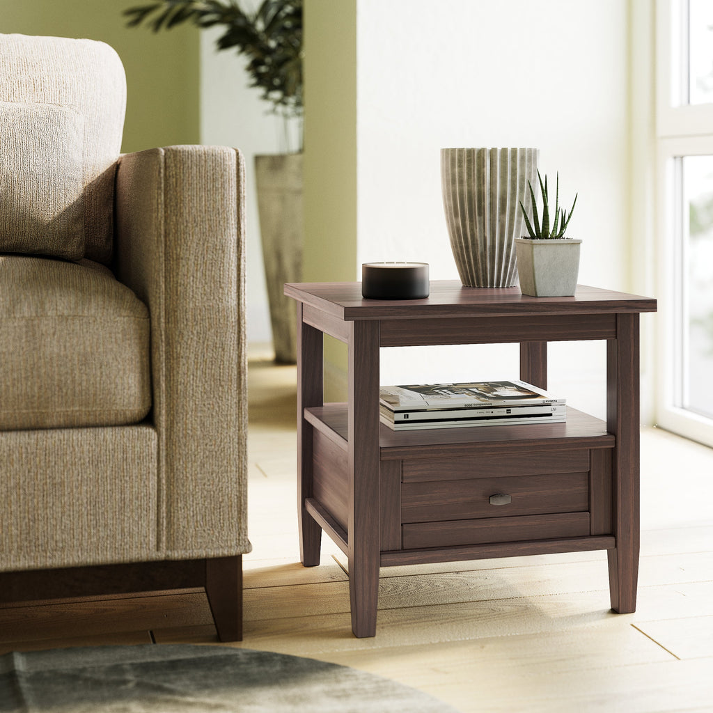 Warm Shaker Solid Wood 20 Inch Wide Transitional End Table