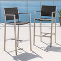 Outdoor Rust-Proof Aluminum Barstools with PE Rattan Seat - Set of 2