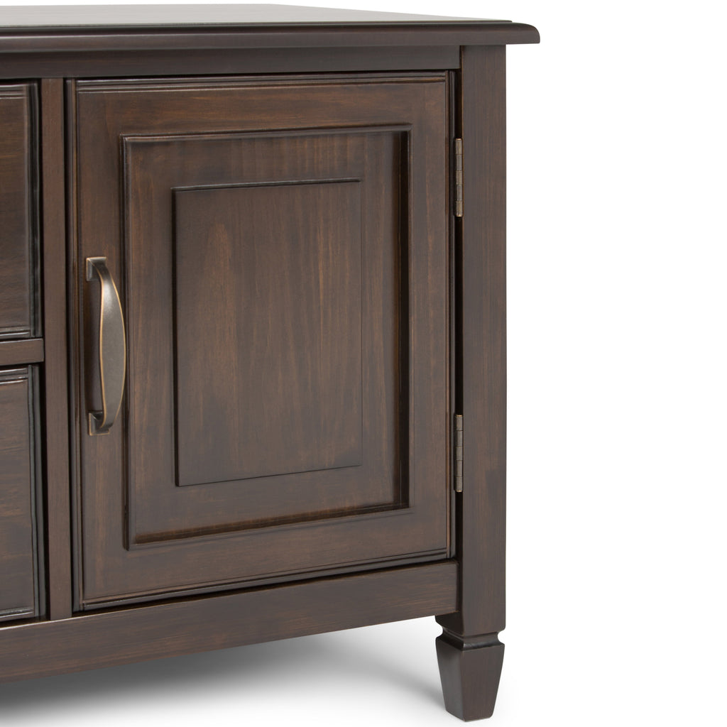 Connaught 72 Inch Wide Solid Wood TV Stand in Dark Chestnut