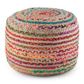 Margo 20 Inch Wide Round Pouf in Multi-Color Handwoven Jute and Cotton