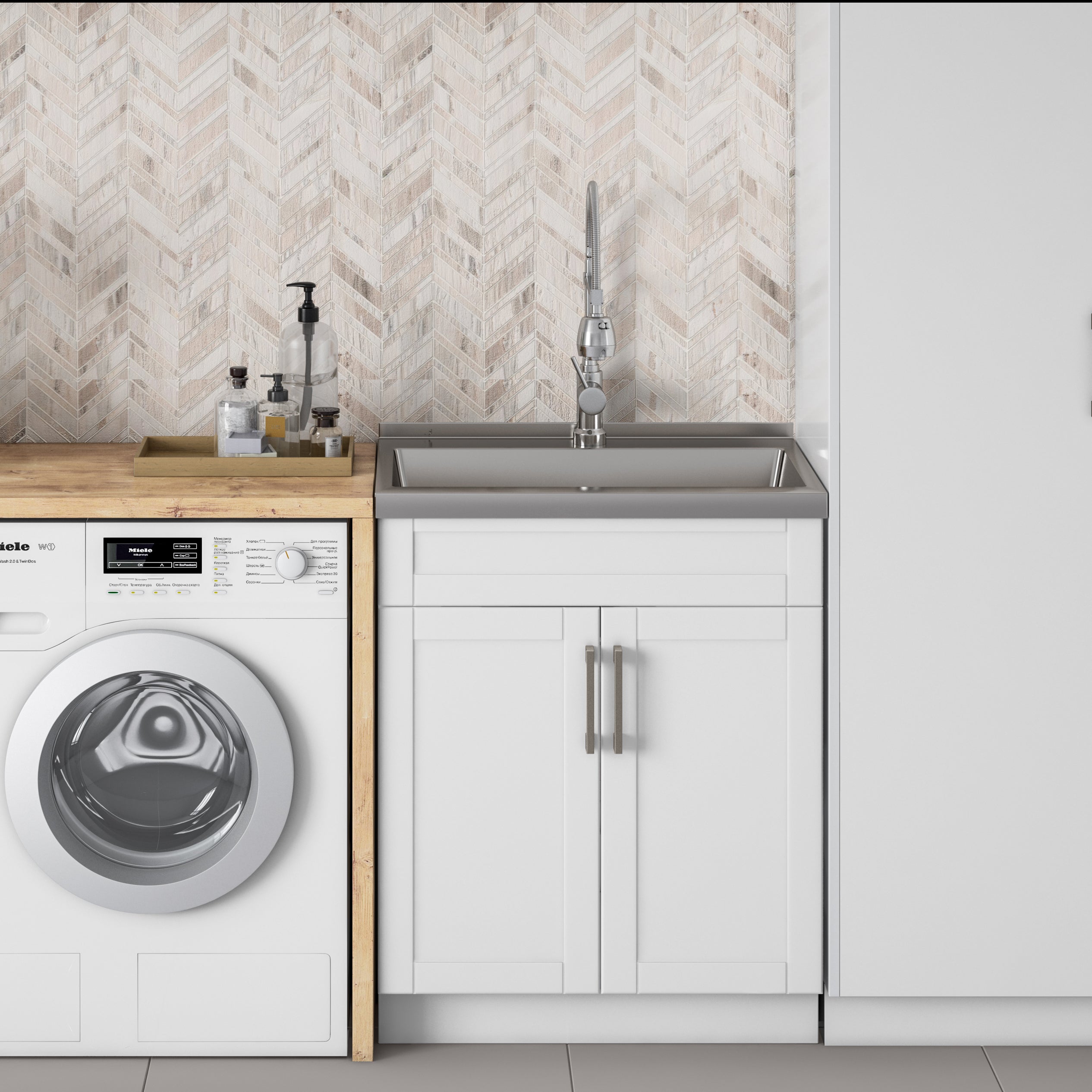 Hennessy Deluxe 28" Laundry Cabinet with Faucet and Stainless Steel Sink