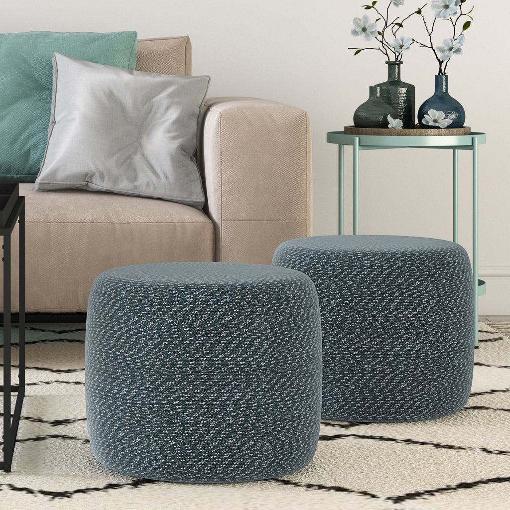 Bayley 20 Inch Wide Round Pouf in Aegean